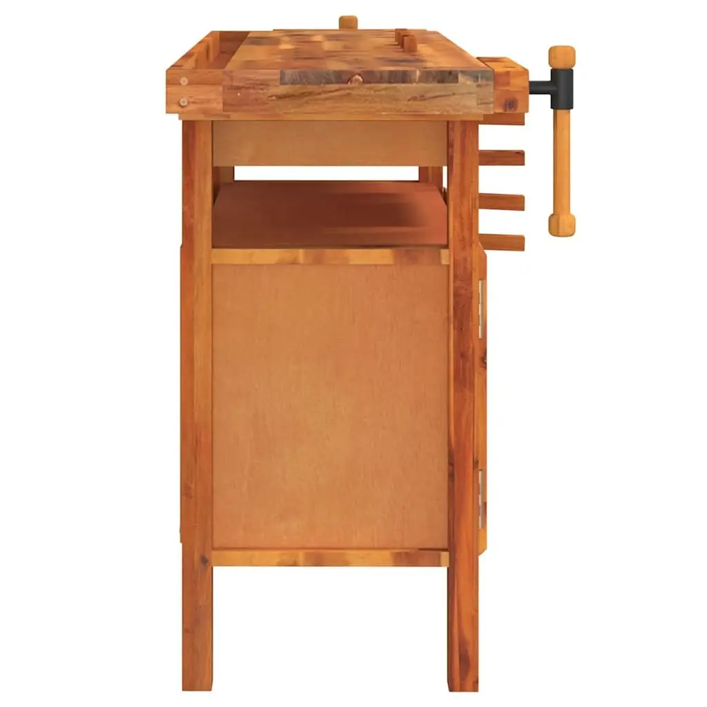 Wooden Workbench with Drawer Storage Compartment Solid Acacia Wood 124x52x83cm