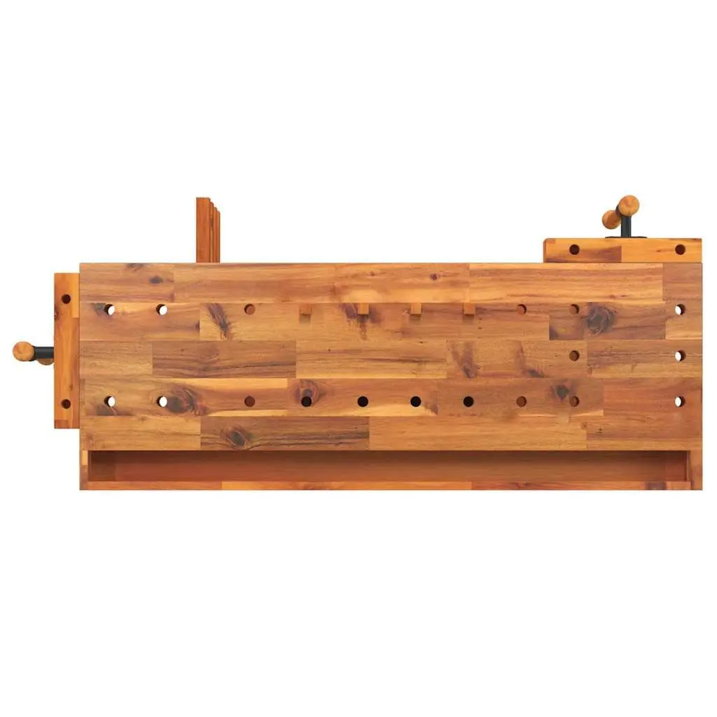 Wooden Workbench with Drawer Storage Compartment Solid Acacia Wood 124x52x83cm