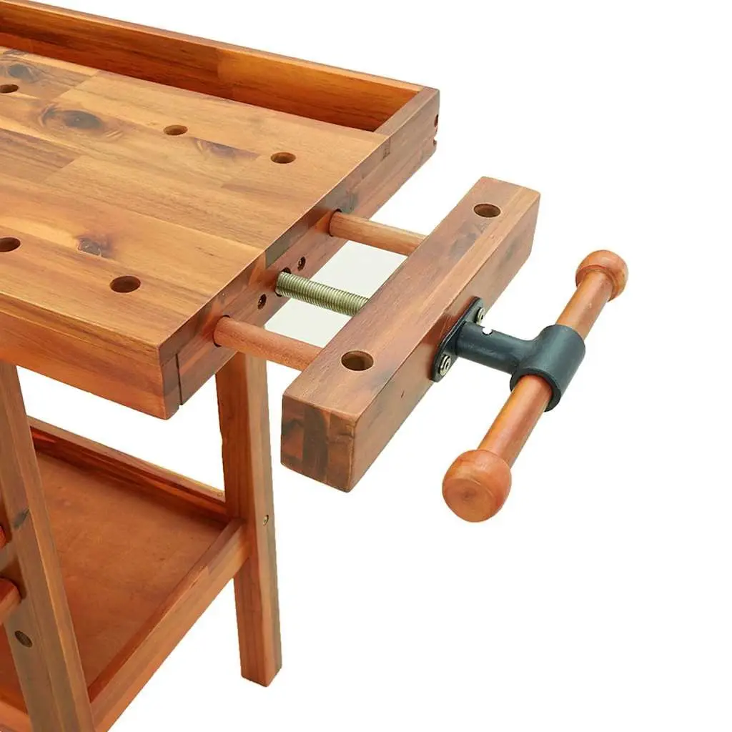 Wooden Workbench with Drawer Storage Compartment Solid Acacia Wood 124x52x83cm