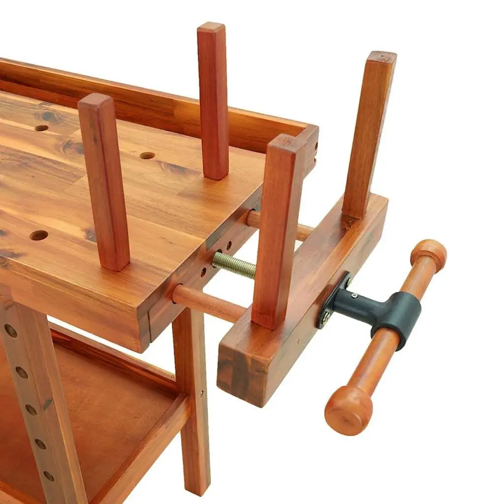 Wooden Workbench with Drawer Storage Compartment Solid Acacia Wood 124x52x83cm