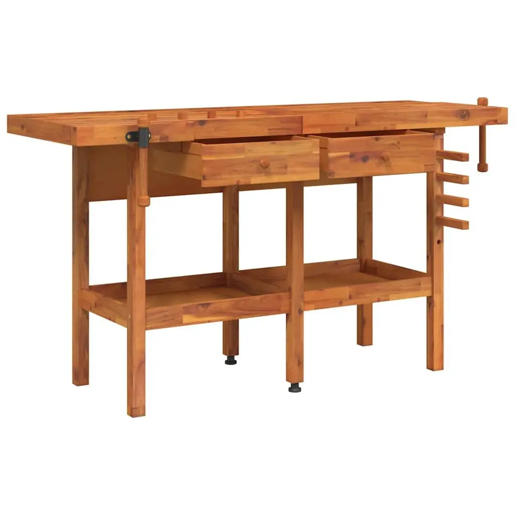 Solid Wood Workbench with 2 Drawers and Vices