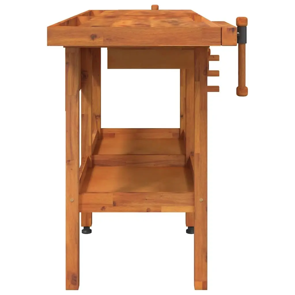 Solid Wood Workbench with 2 Drawers and Vices