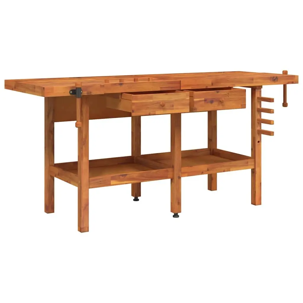 Solid Wood Workbench with Drawers Storage Shelf Double Vice Garage Workshop