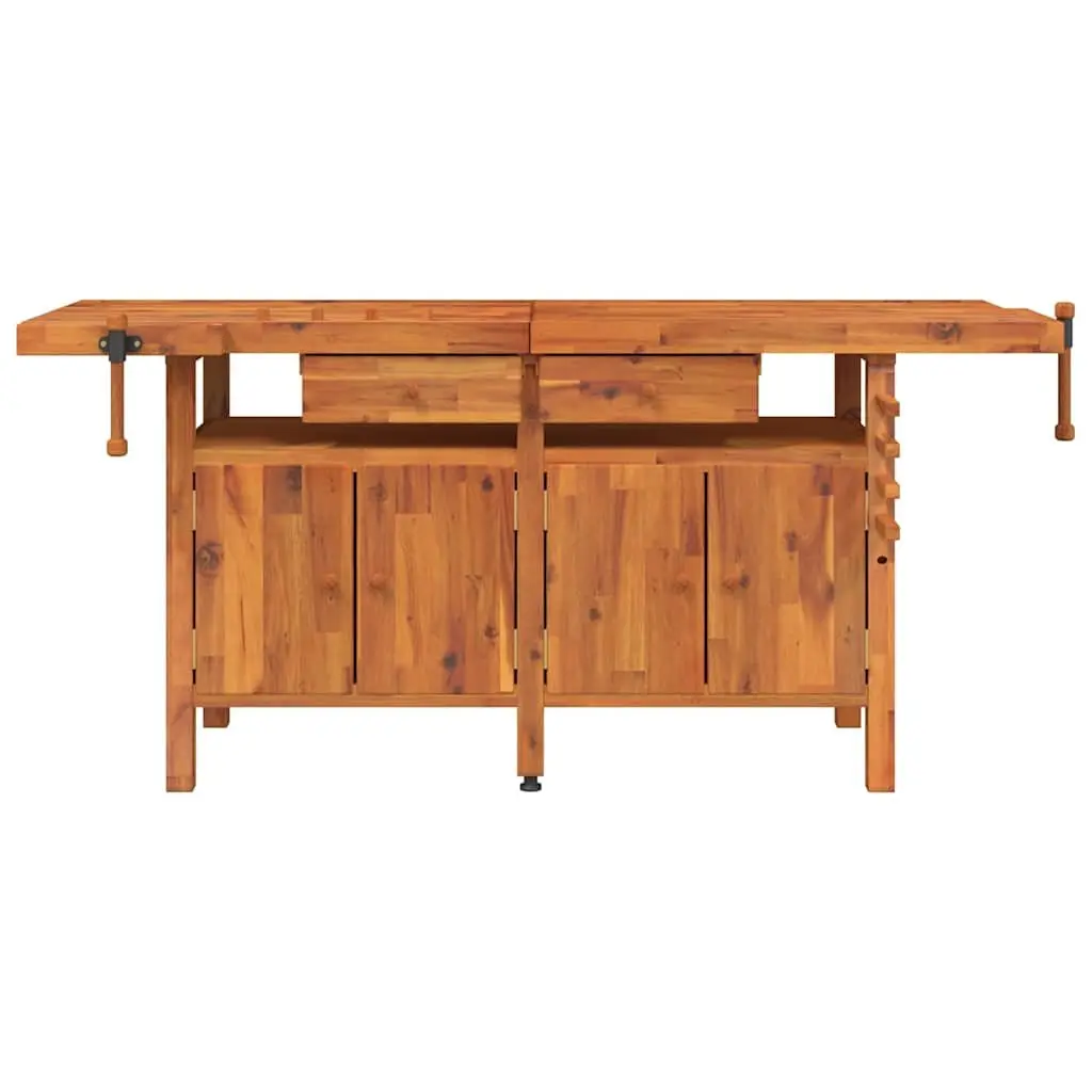 192x62x83 cm Acacia Wood Workbench with Storage and Vices