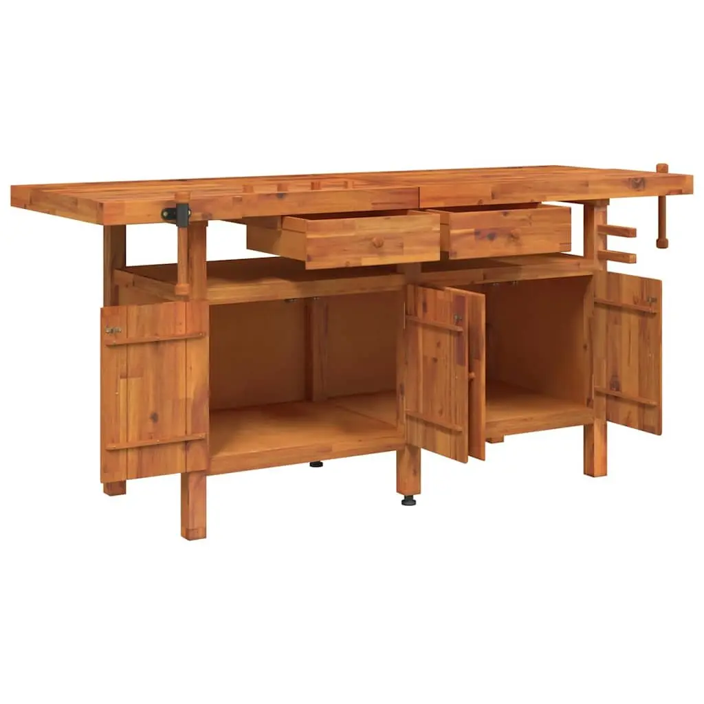 192x62x83 cm Acacia Wood Workbench with Storage and Vices