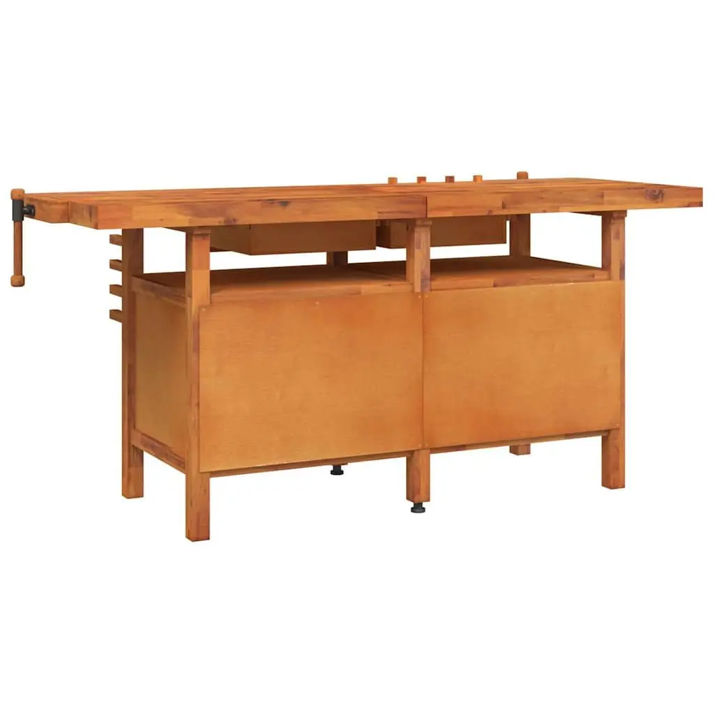 192x62x83 cm Acacia Wood Workbench with Storage and Vices