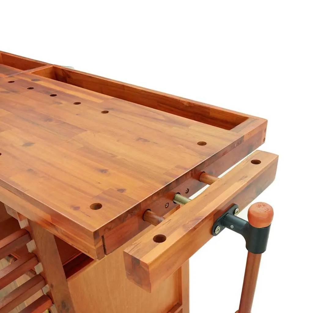 192x62x83 cm Acacia Wood Workbench with Storage and Vices