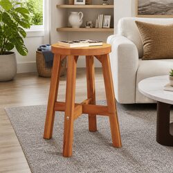 Round Wooden Stool Brown 38x38x45cm Solid Acacia Wood Plant Side Table Indoor