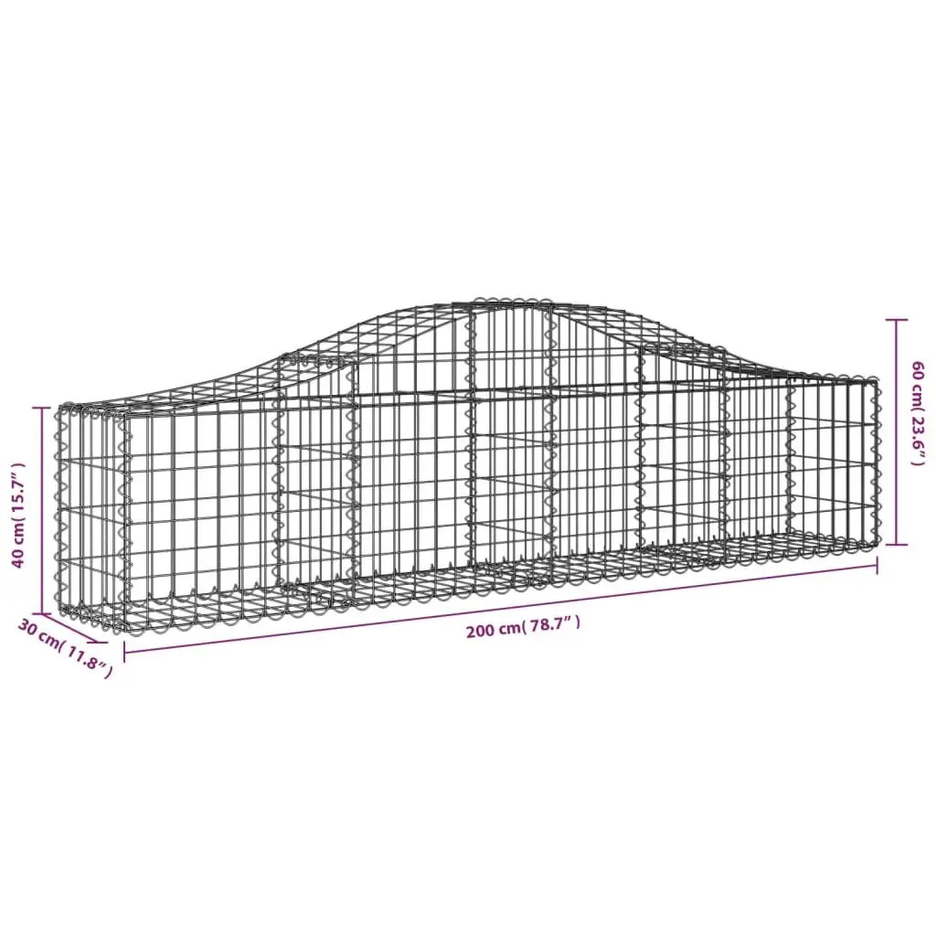 Arched Gabion Basket 200x30x40/60cm Silver Garden Barrier Retaining Wall
