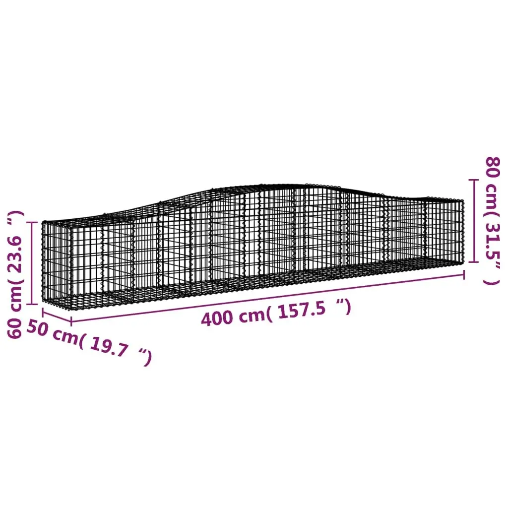 Arched Gabion Basket Garden Barrier Outdoor Planter 400 x 50 x 60/80 cm