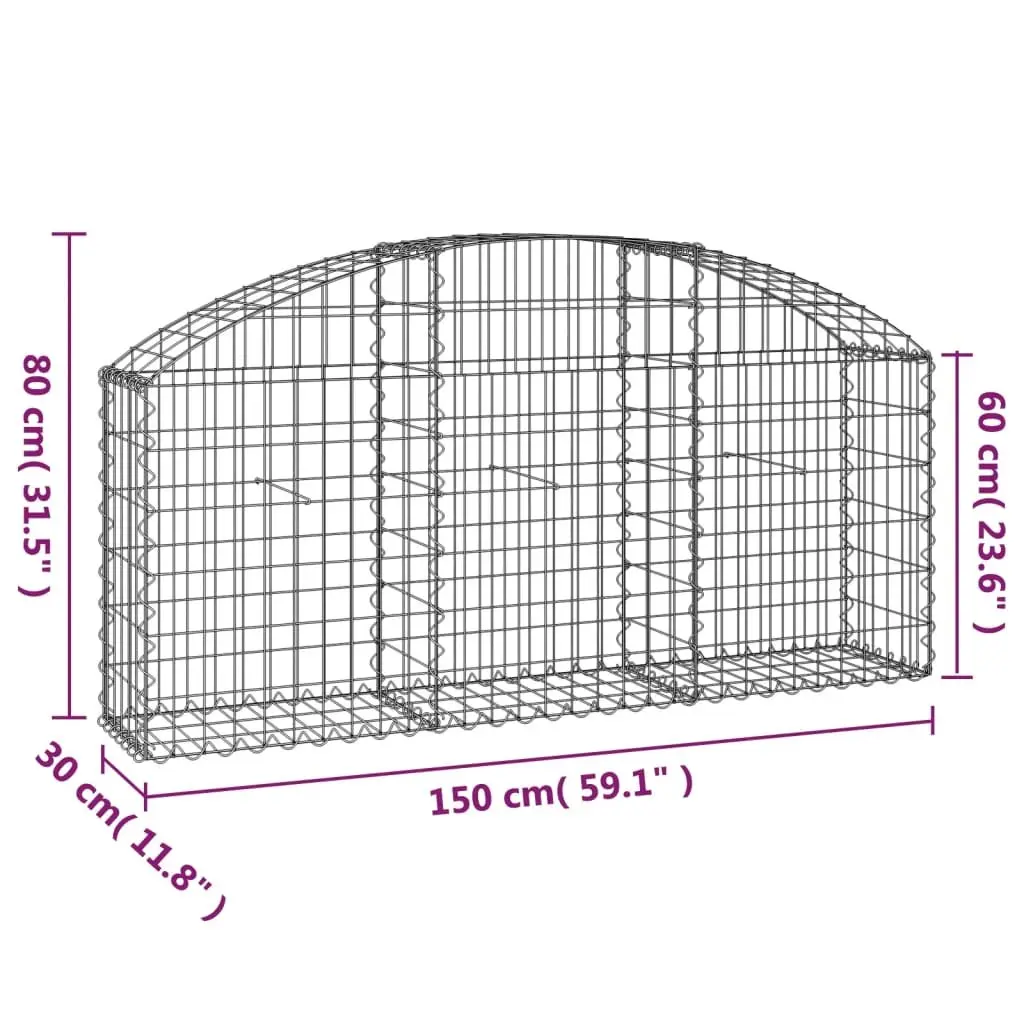 Arched Gabion Basket Garden Barrier 150x30x60/80 cm