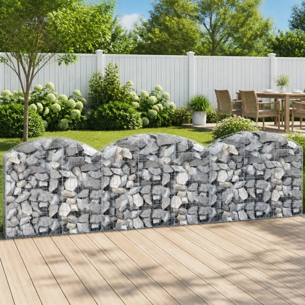 Arched Gabion Basket Garden Barrier Outdoor 150x30x100/120cm Silver