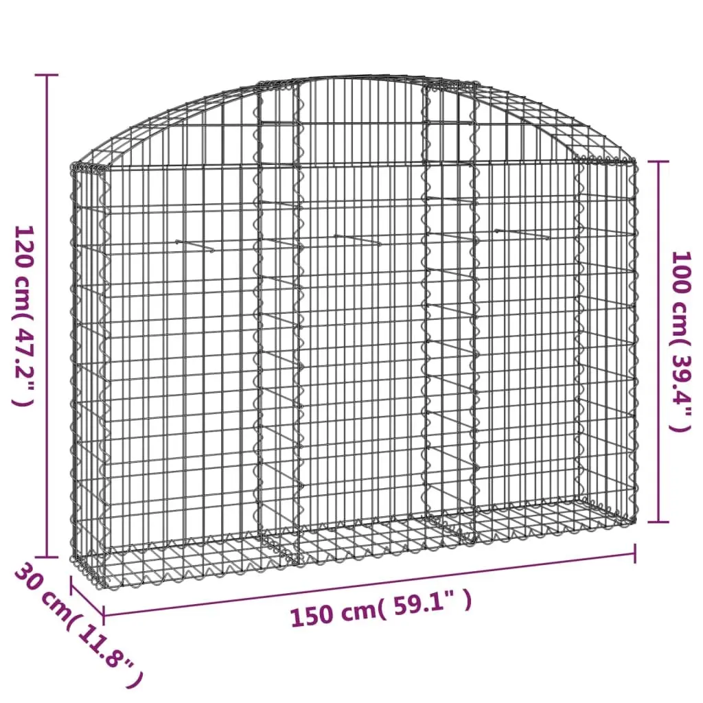 Arched Gabion Basket Garden Barrier Outdoor 150x30x100/120cm Silver