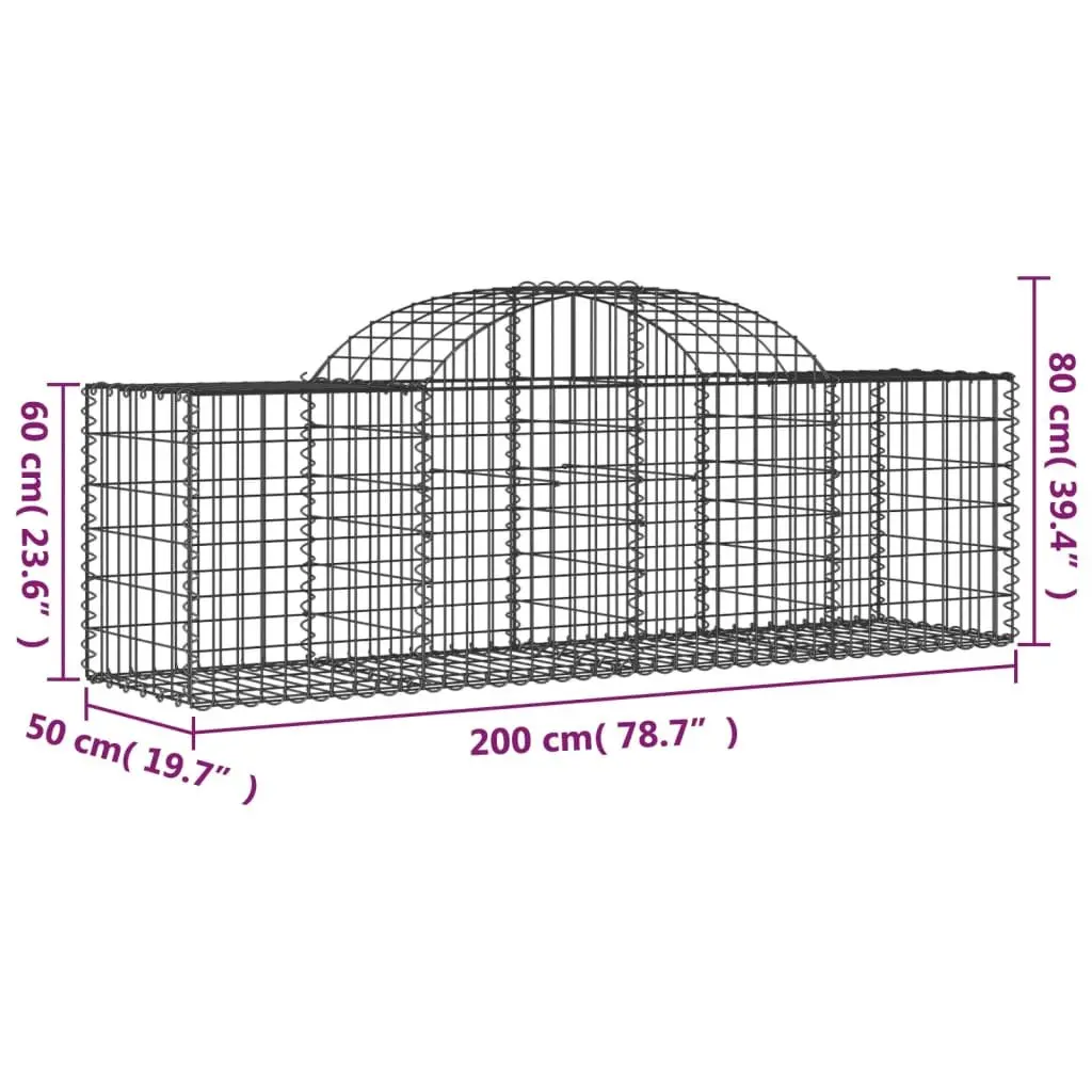 Arched Gabion Basket 200x50x60/80 cm Garden Retaining Wall Decorative Barrier