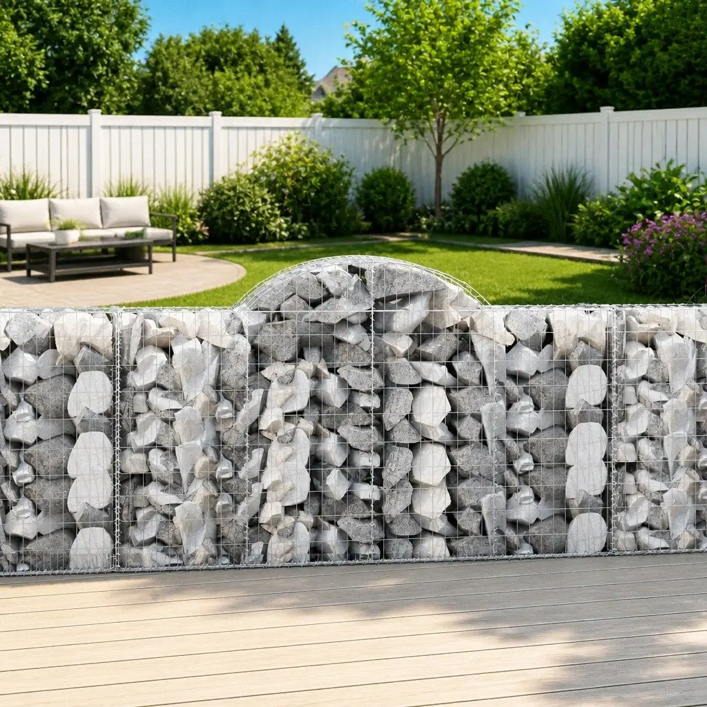 Arched Gabion Basket 200x50x100/120 cm Galvanised Iron Garden Barrier Retaining