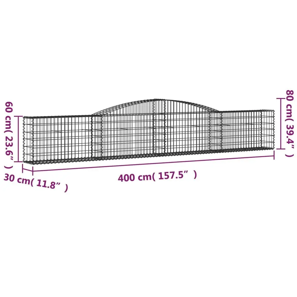 Arched Gabion Basket Garden Barrier 400x30x60/80 cm Decorative Retaining Wall