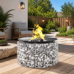 Gabion Fire Pit Ø 100 cm Galvanised Iron - Specs Inside