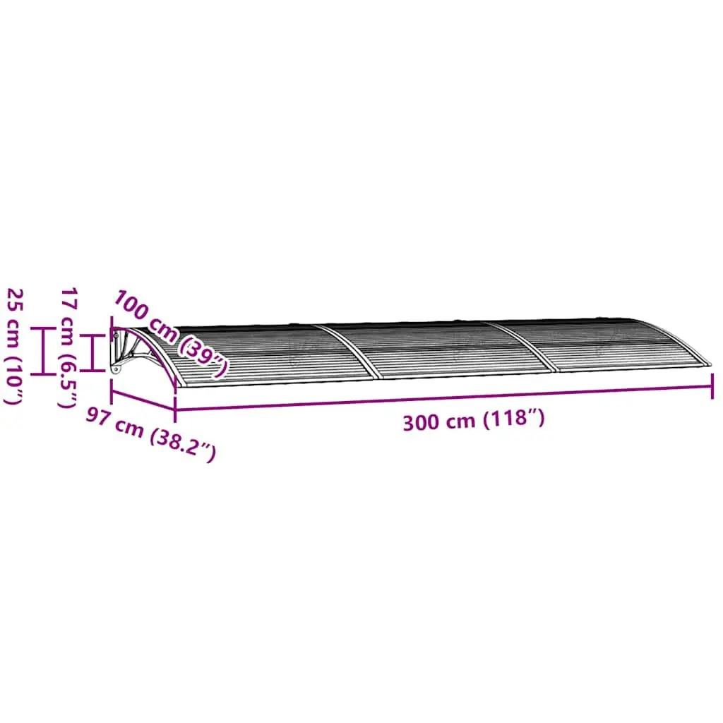 Door Canopy 300x100 cm Black Polycarbonate Porch Awning Weather Shield Outdoor