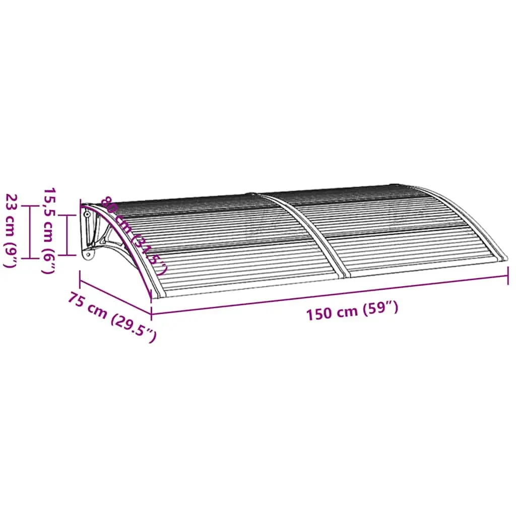 Door Canopy for Porch 150x75cm Polycarbonate Black Transparent Weather Resistant