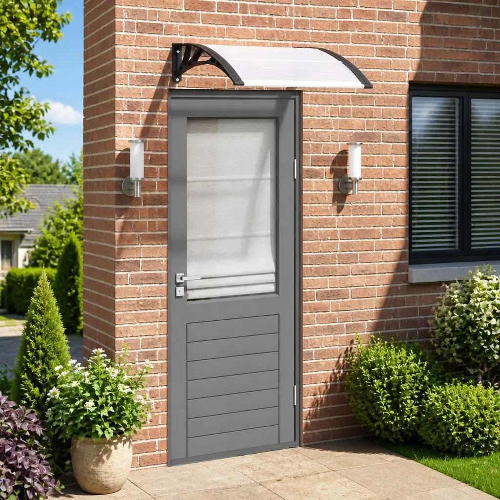 80x75cm Black Polycarbonate Door Canopy with Accessories