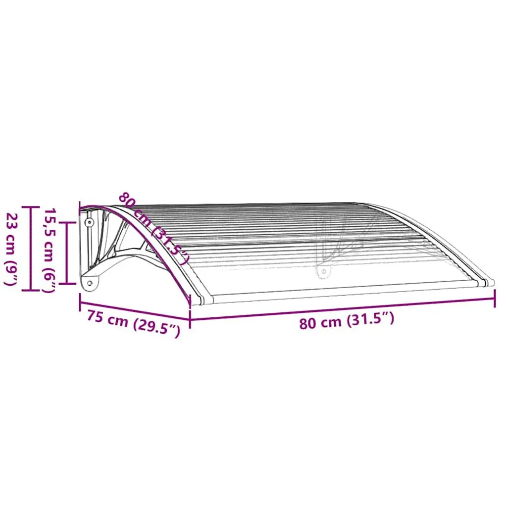 80x75cm Black Polycarbonate Door Canopy with Accessories