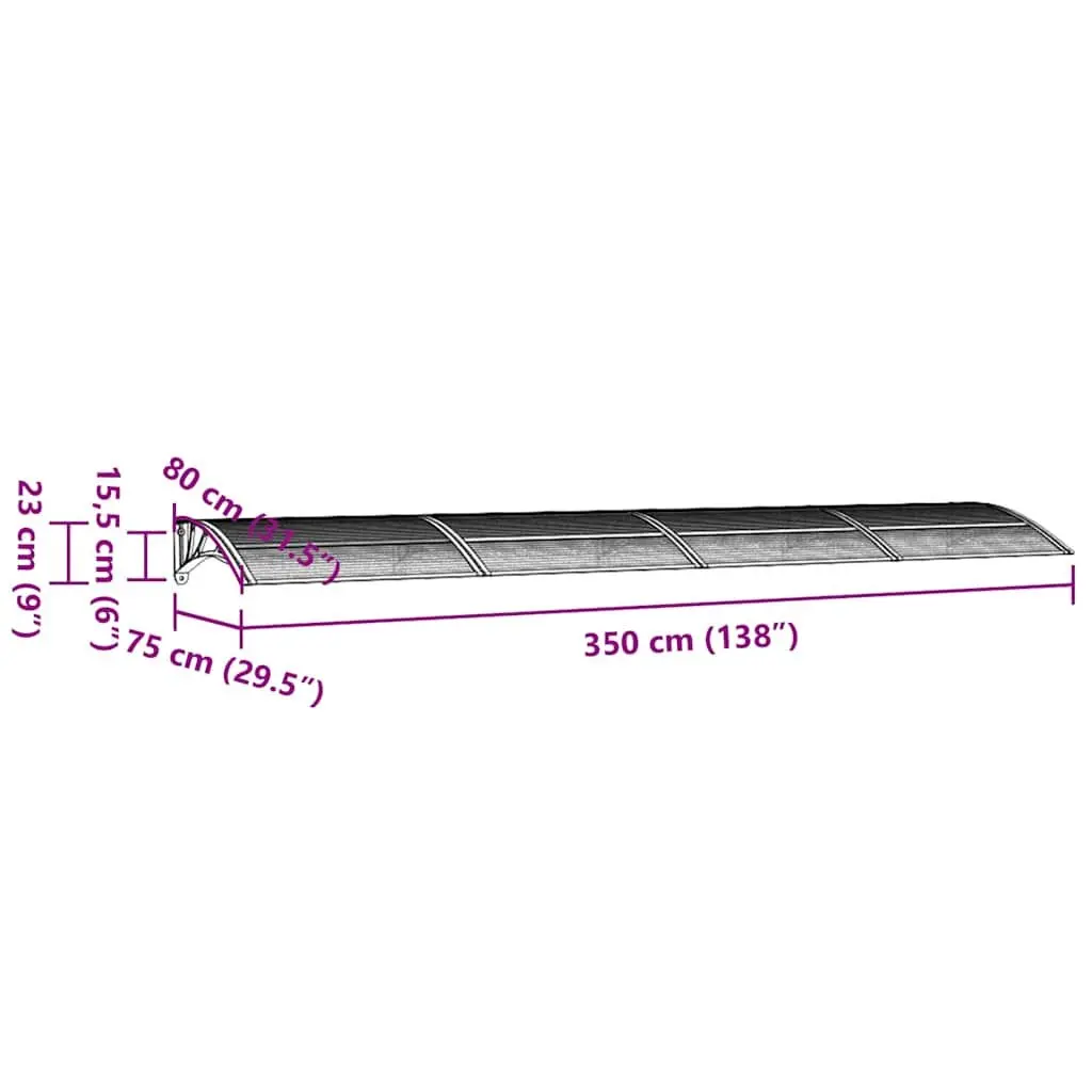 Door Canopy for Entrance 350x75cm Grey Polycarbonate Shelter Weather Protection