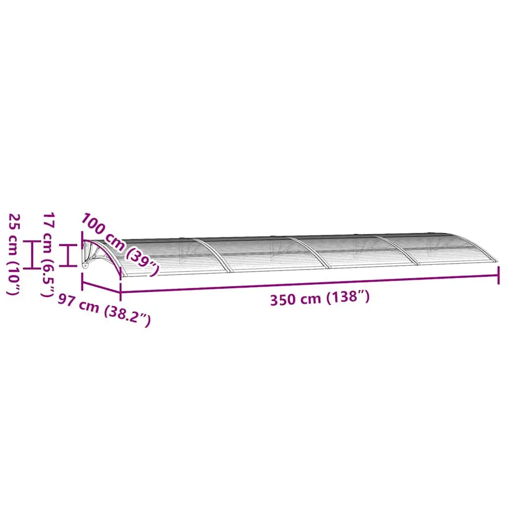 Door Canopy Outdoor 350x100 cm Polycarbonate Black Awning Weather Shield