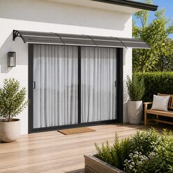 400x75cm Door Canopy: Black Polycarbonate Weather Cover