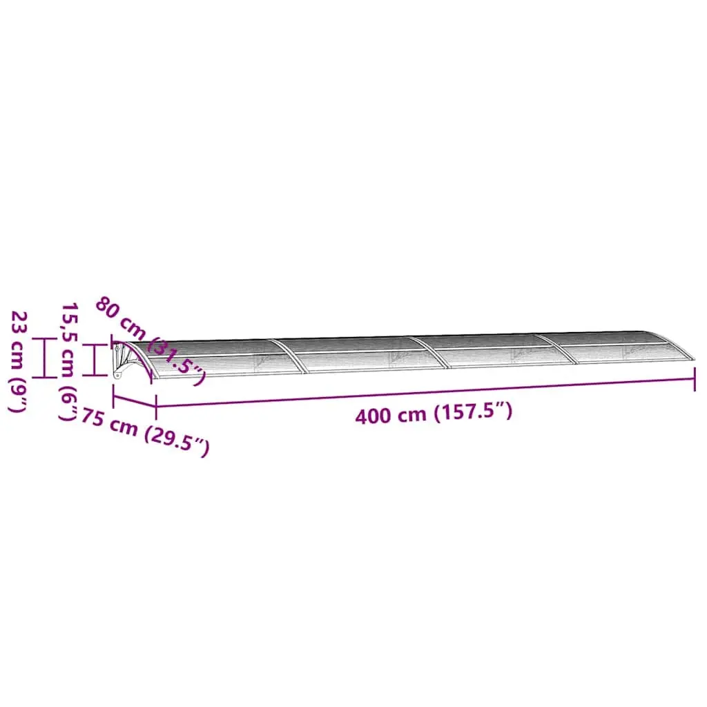 Door Canopy for Entrance 400x75cm Black Polycarbonate Awning Shelter