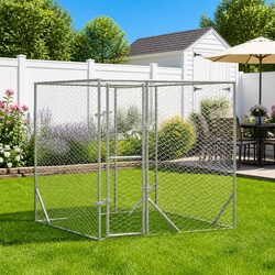 2x2x2m Outdoor Dog Kennel Silver with Lockable Door and Mesh