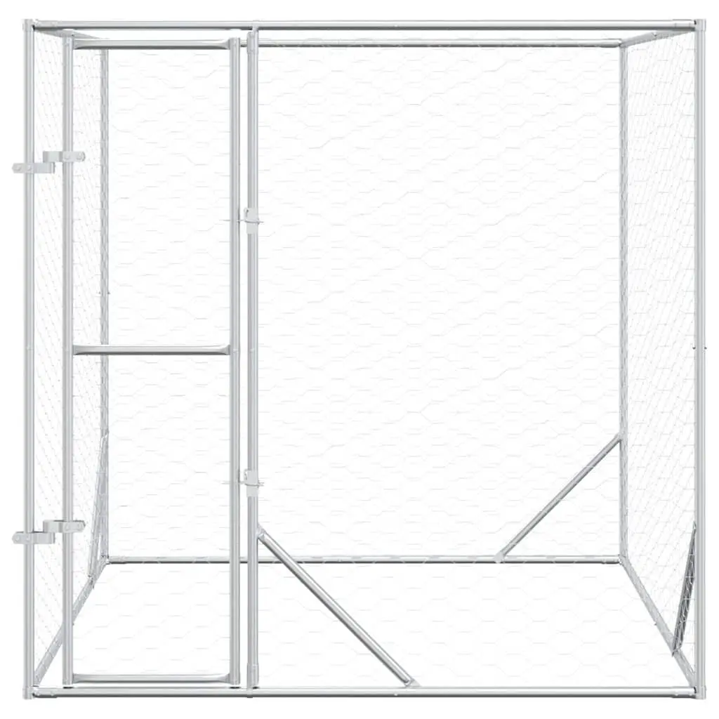 Dog Kennel Outdoor 2x2x2m Silver Spacious Enclosure Lockable Door Mesh