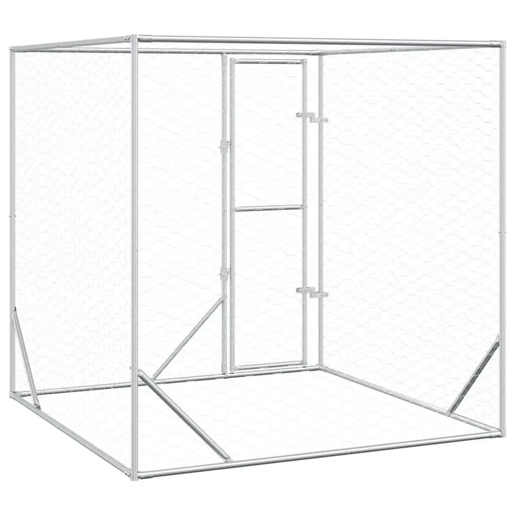 Dog Kennel Outdoor 2x2x2m Silver Spacious Enclosure Lockable Door Mesh