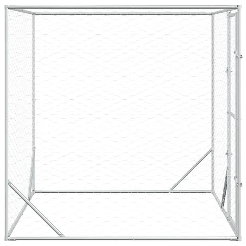 Dog Kennel Outdoor 2x2x2m Silver Spacious Enclosure Lockable Door Mesh