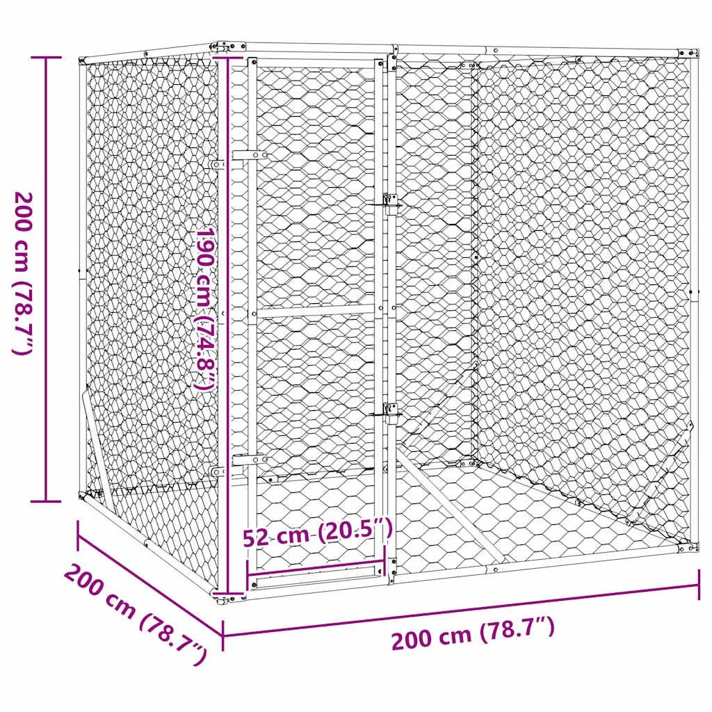 Dog Kennel Outdoor 2x2x2m Silver Spacious Enclosure Lockable Door Mesh