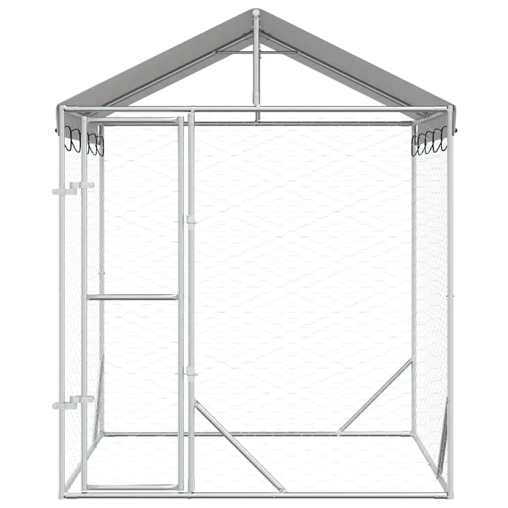 Outdoor Dog Kennel Run with Protective Roof Spacious Animal Enclosure