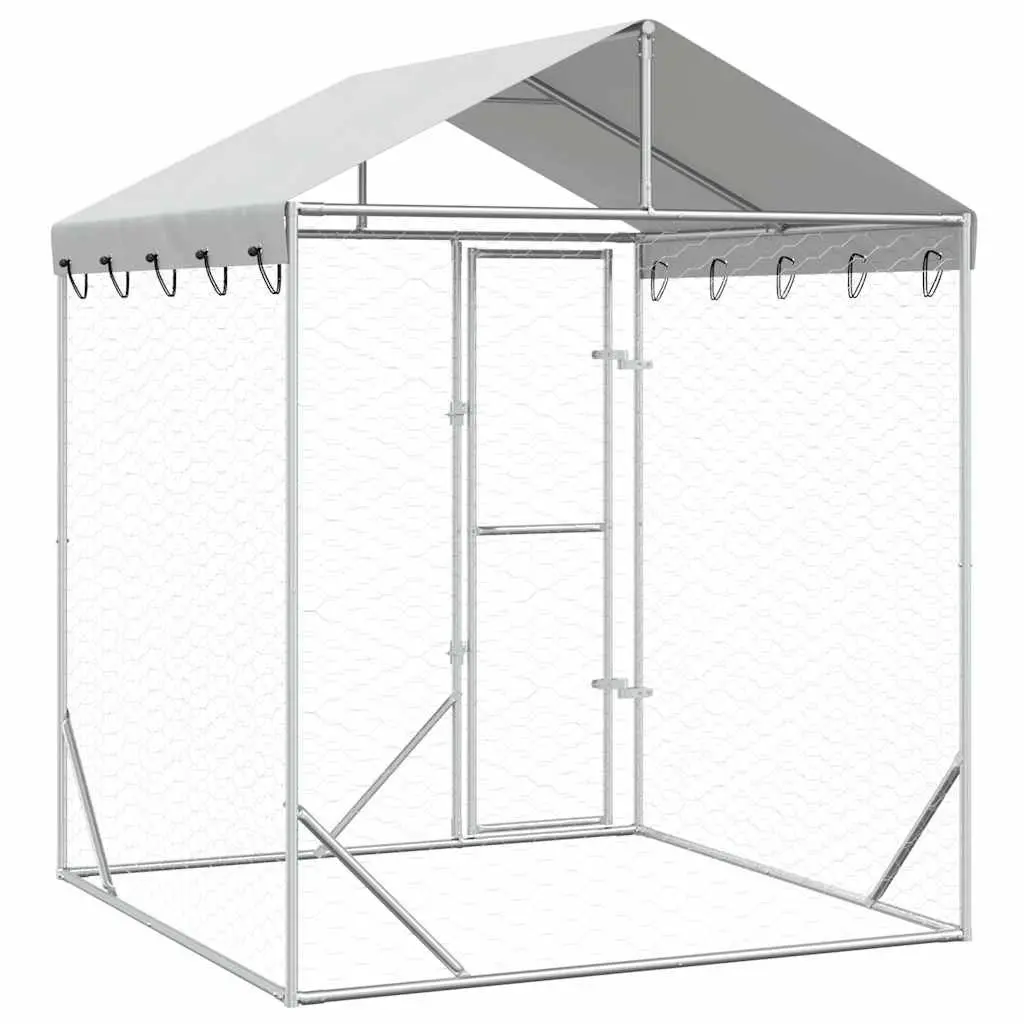 Outdoor Dog Kennel Run with Protective Roof Spacious Animal Enclosure