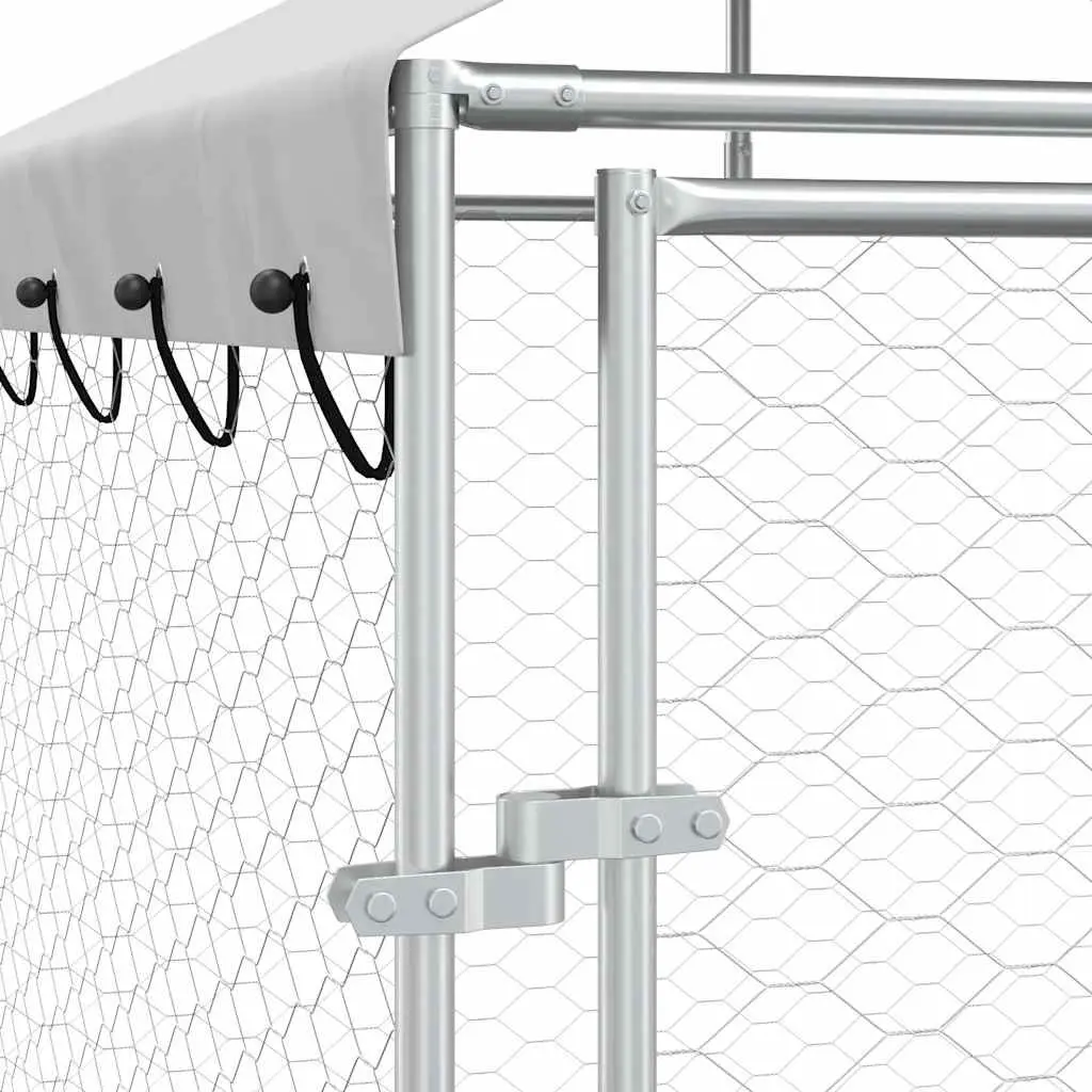 Outdoor Dog Kennel Run with Protective Roof Spacious Animal Enclosure