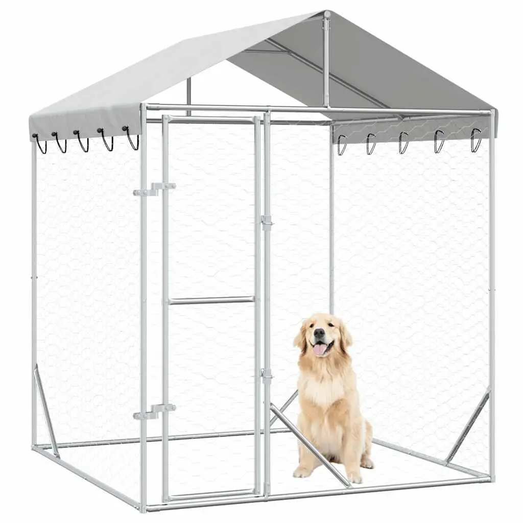 Outdoor Dog Kennel Run with Protective Roof Spacious Animal Enclosure