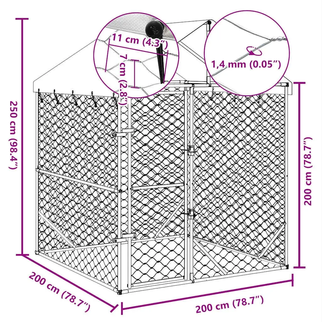 Outdoor Dog Kennel Run with Protective Roof Spacious Animal Enclosure