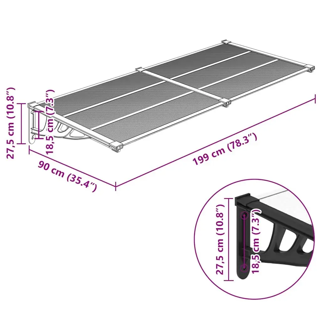 Weather-Resistant Door Canopy 199x90cm