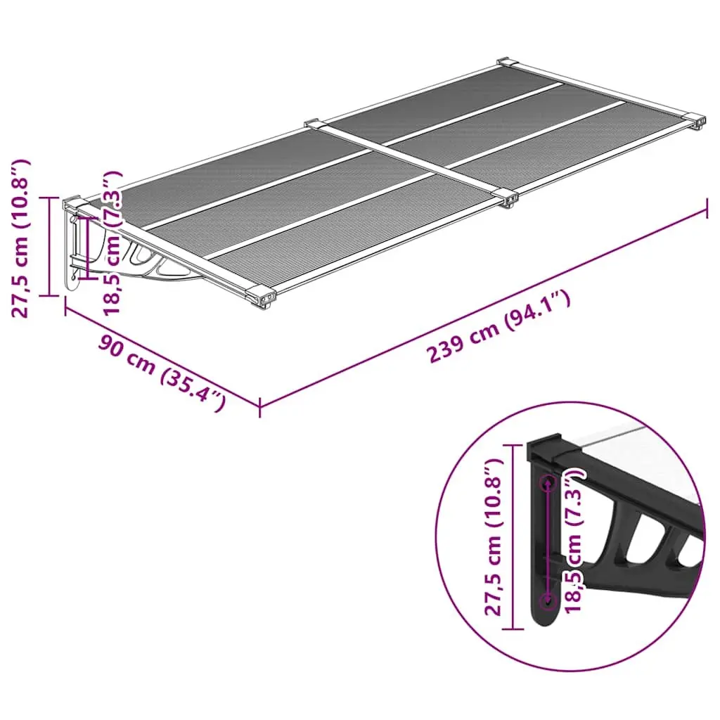 Polycarbonate Door Canopy 239x90cm