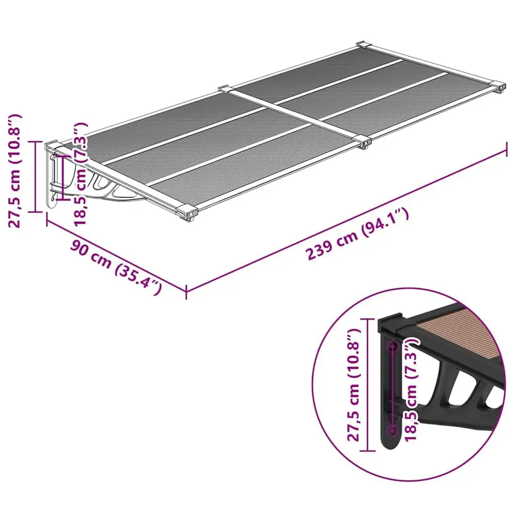 Door Canopy Weather Protection Shelter for Porch Black 239x90cm