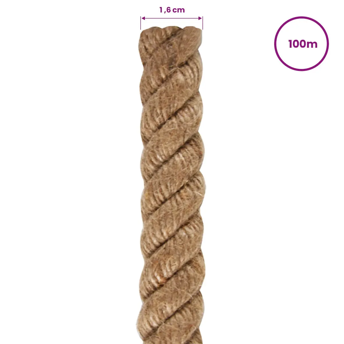 Jute Rope 100 m Long 16 mm Thick Natural Braided Twine Brown Hardware