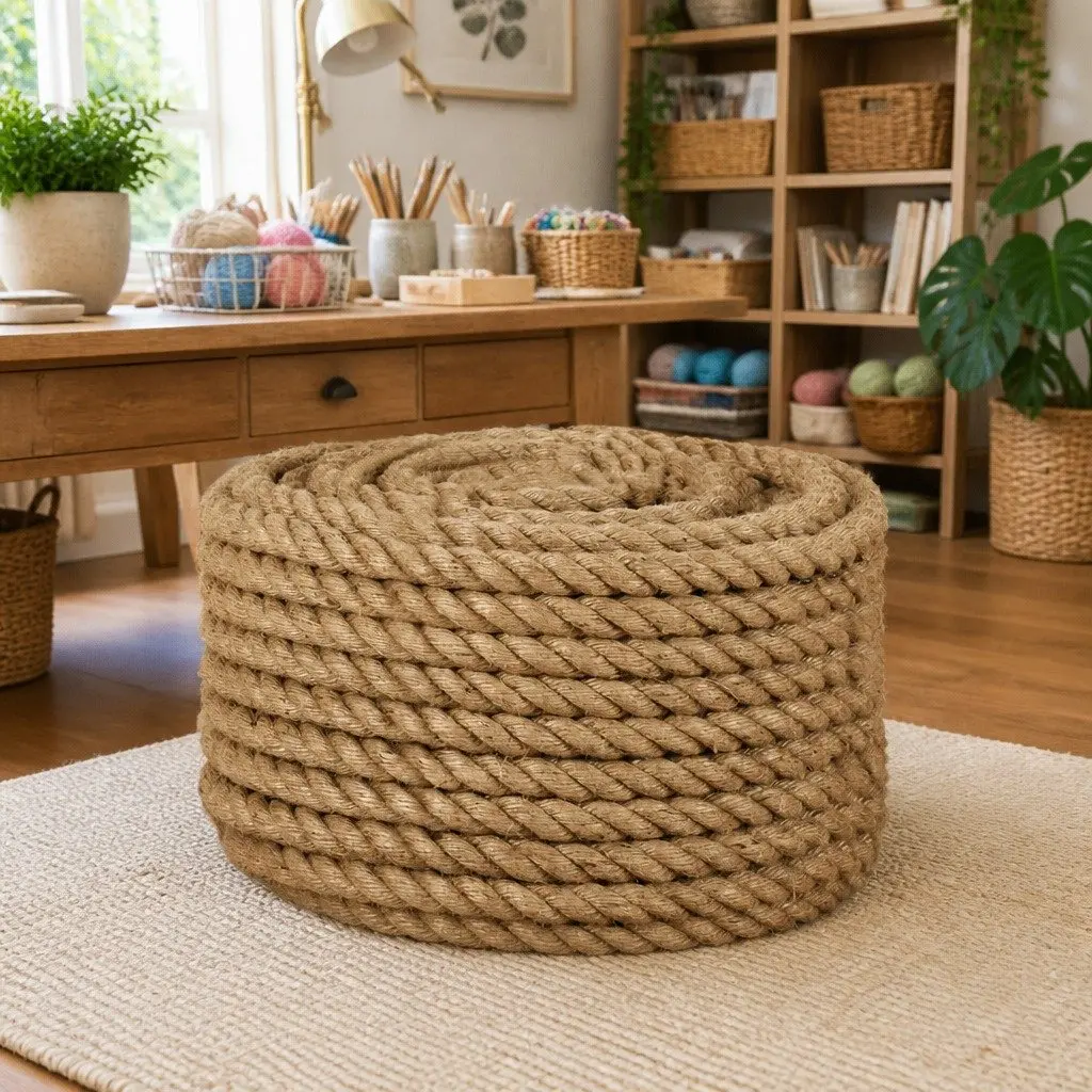 Jute Rope Natural Braided Twine 50m Long 24mm Thick for Crafts Garden Decorations