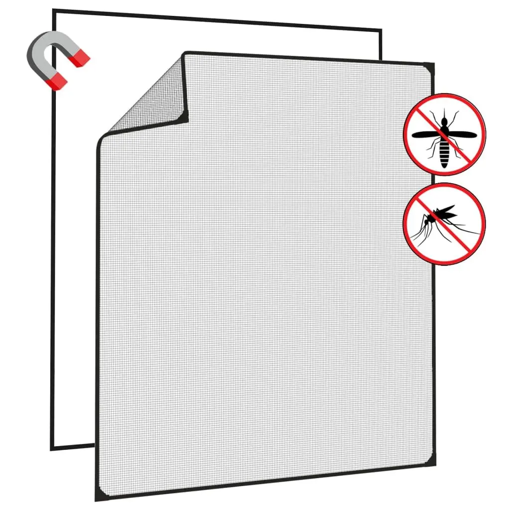 Magnetic Insect Screen Window Fibreglass Mesh Anthracite 120x140cm Fly Mosquito