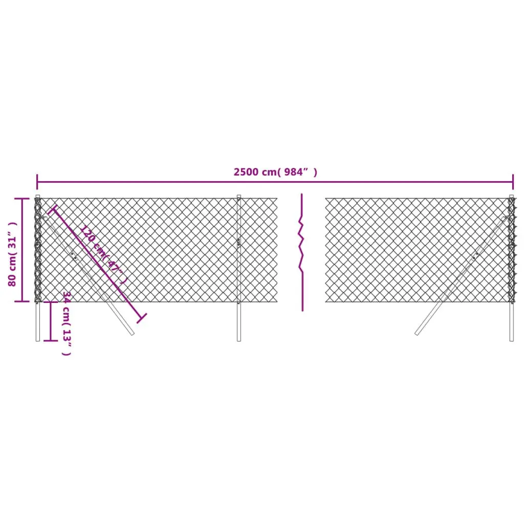 Green Chain Link Fence Wire Mesh Barrier for Garden or Yard 0.8m Height 25m Length