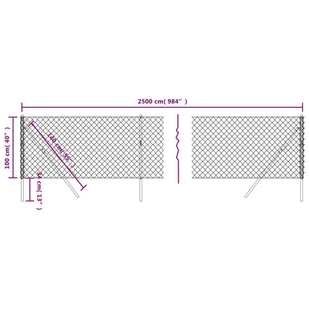 Chain Link Fence Panel Green 1x25m Durable Steel Wire Mesh Garden Barrier