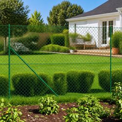 Green Chain Link Fence Panel Specifications: 1.6x10 m, Steel and PVC