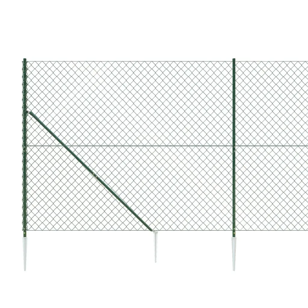 Green Chain Link Fence Panel 0.8x25m Outdoor Garden Barrier with Spike Anchors