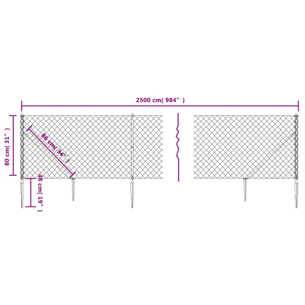 Green Chain Link Fence Panel 0.8x25m Outdoor Garden Barrier with Spike Anchors